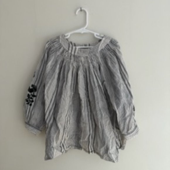 ZARA kids Striped Floral-Sleeve Blouse size 10 - Picture 2 of 3